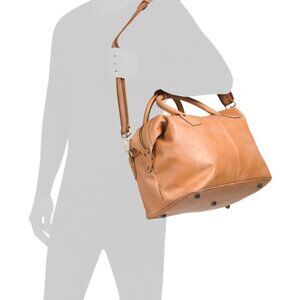 Old Angler 18" Leather Travel Duffel Bag Cognac Made In Italy